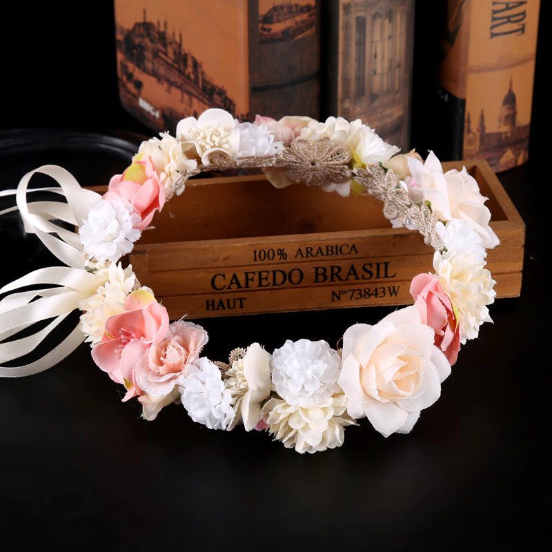 Korean Style Hot-Selling Hay Long Ceiling Bridal Dress Accessories Colorful Flower Headwear Headband Bridal Jewelry Wholesale