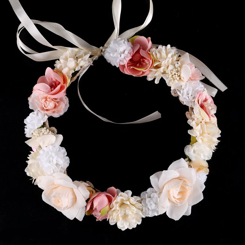 Korean Style Hot-Selling Hay Long Ceiling Bridal Dress Accessories Colorful Flower Headwear Headband Bridal Jewelry Wholesale