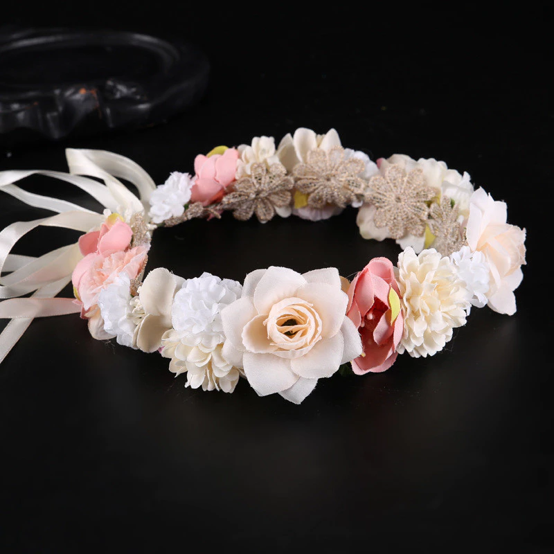 Korean Style Hot-Selling Hay Long Ceiling Bridal Dress Accessories Colorful Flower Headwear Headband Bridal Jewelry Wholesale