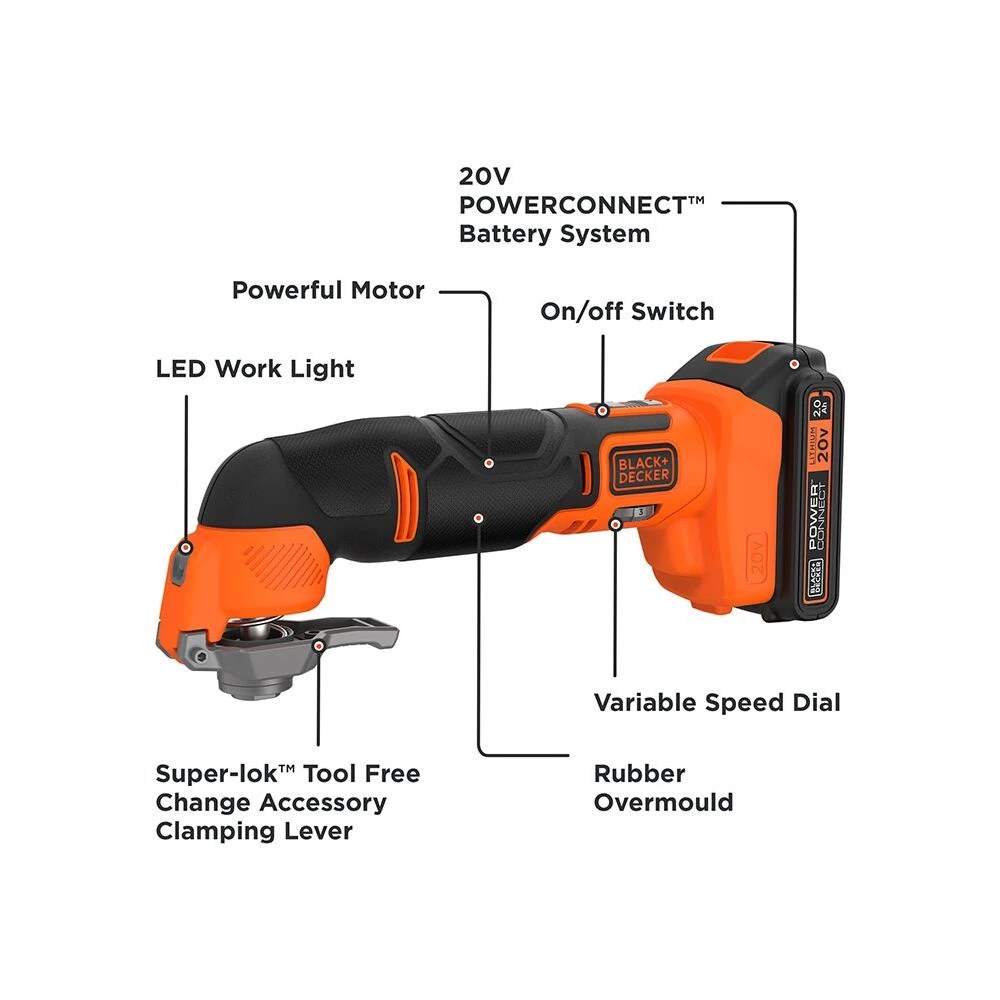 BLACK+DECKER 18V Cordless Oscillating Multi Tool with 20 Accessories