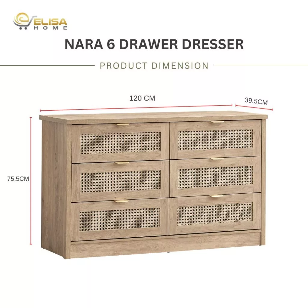 ELISA HOME Nara 6 Chest Drawer Cabinet Storage / Almari Laci Baju