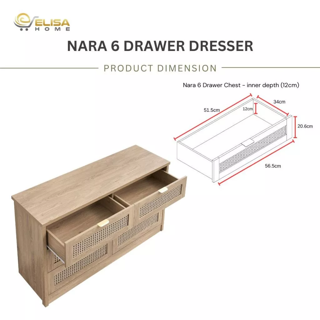 ELISA HOME Nara 6 Chest Drawer Cabinet Storage / Almari Laci Baju