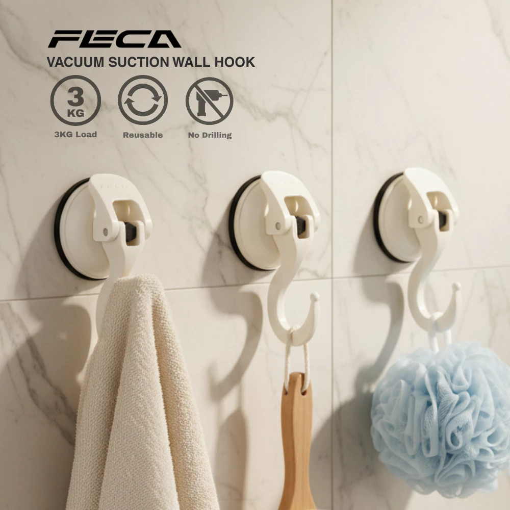 FECA D29 No Drill Vacuum Suction Hook – Strong Wall Hook for Bathroom & Kitchen (3kg Load)