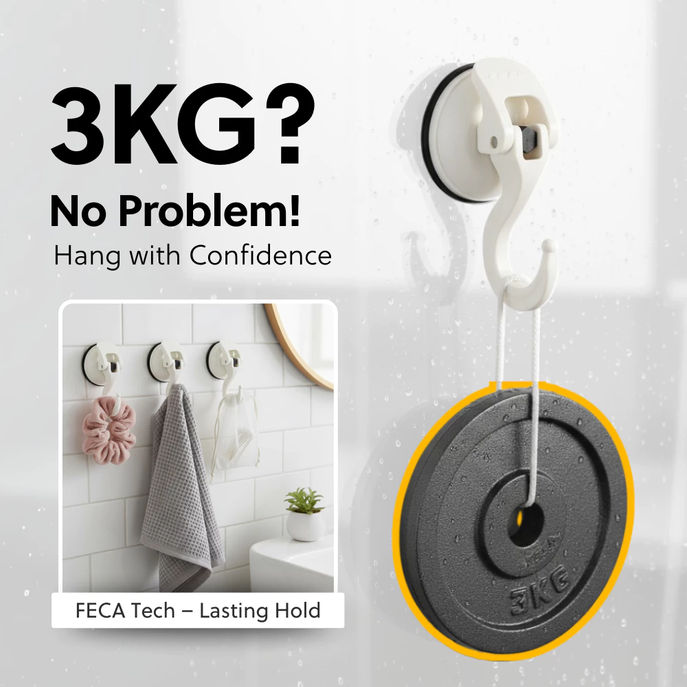 FECA D29 No Drill Vacuum Suction Hook – Strong Wall Hook for Bathroom & Kitchen (3kg Load)