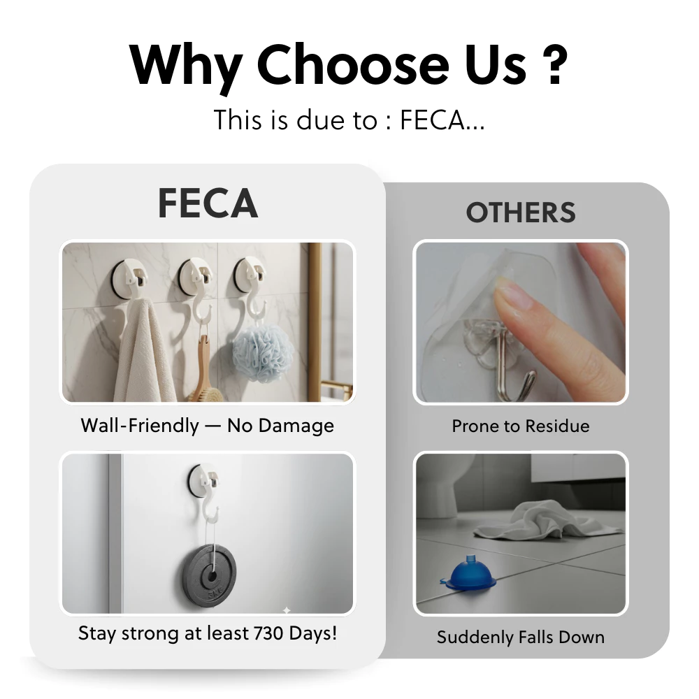 FECA D29 No Drill Vacuum Suction Hook – Strong Wall Hook for Bathroom & Kitchen (3kg Load)