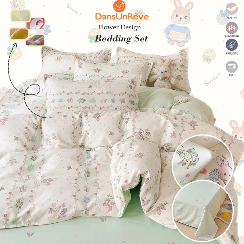 Floral Bedding Set comforter Cover queen size Bed sheet cute rabbit king size bed set