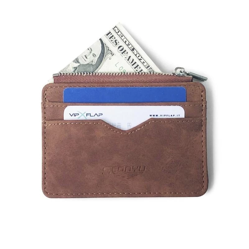 Men's Slim Short Card Wallet Matte Leather Retro Multi-card Frosted Fabric Card Holder Money Minimalist Transparent Coins Purse