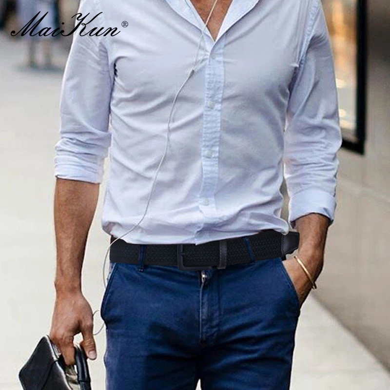 MaiKun Canvas Men Belts Fashion Elastic Metal Pin Buckle Military Tactical Strap for Pants Jeans Belt for Men