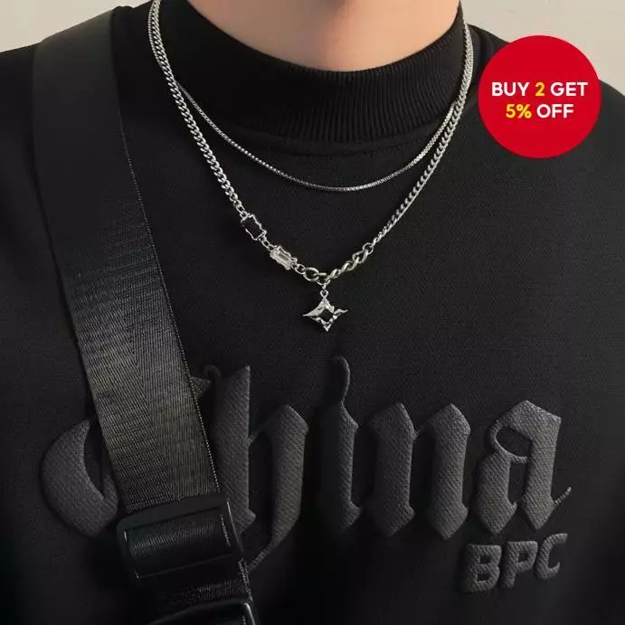 Minimalist Black Diamond Necklace Double Layer Silver Alloy Choker for Men Women