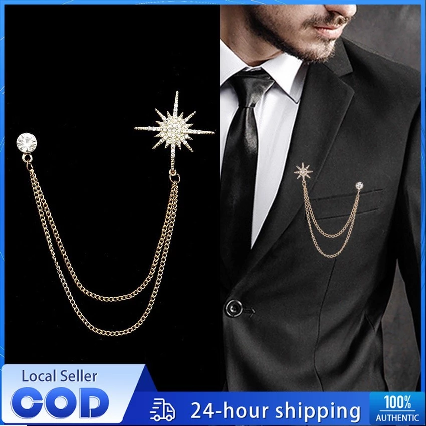 Crystal Tassel Chain Pin Men Women Suit Shirt Collar Badge High-end Brooch Badge Pin