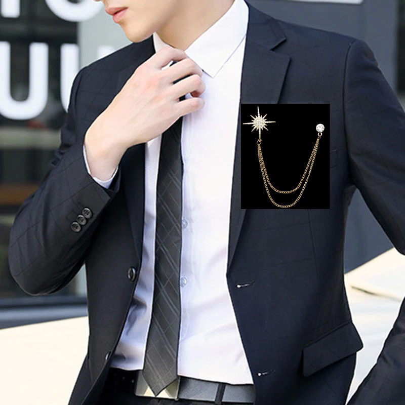 Crystal Tassel Chain Pin Men Women Suit Shirt Collar Badge High-end Brooch Badge Pin