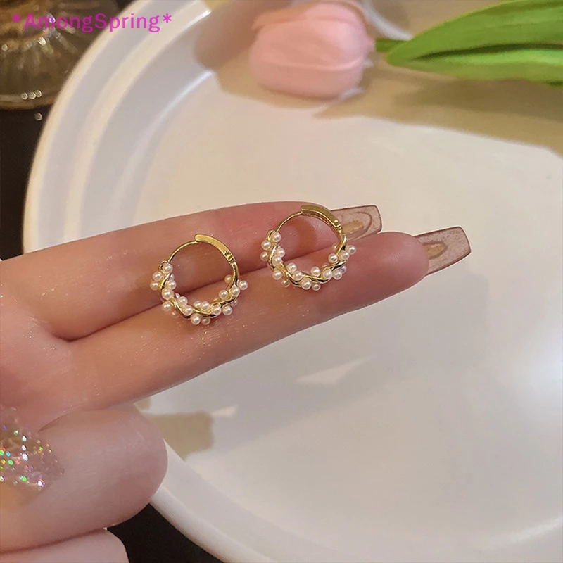 AmongSpring> 1Pair New Simple Temperament Circle Pearl Earrings Fashion Small Versatile Earrings Women's Jewelry new