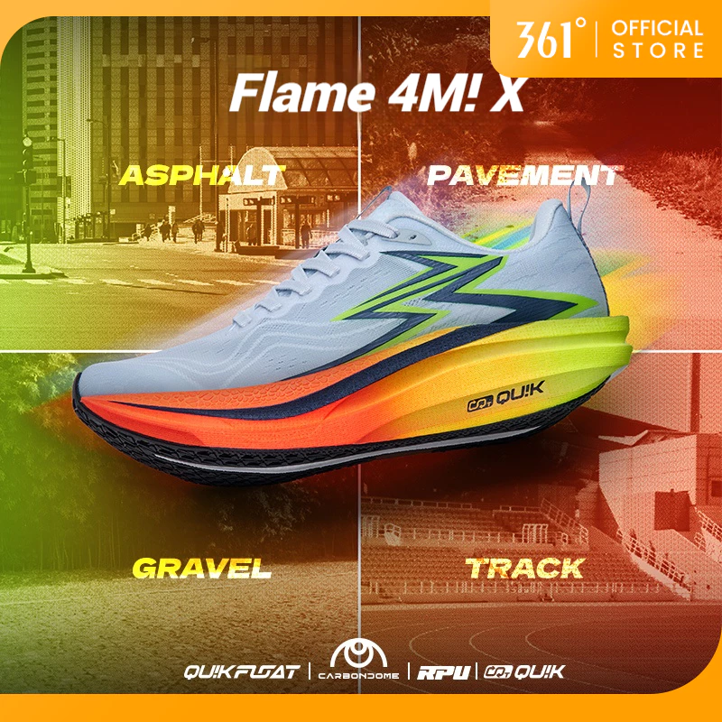 【20KM+】361Degrees Flame 4 Mix Men Running Shoes Professional One-Piece Carbon Plate Breathable Heat-dissipating Comfortable