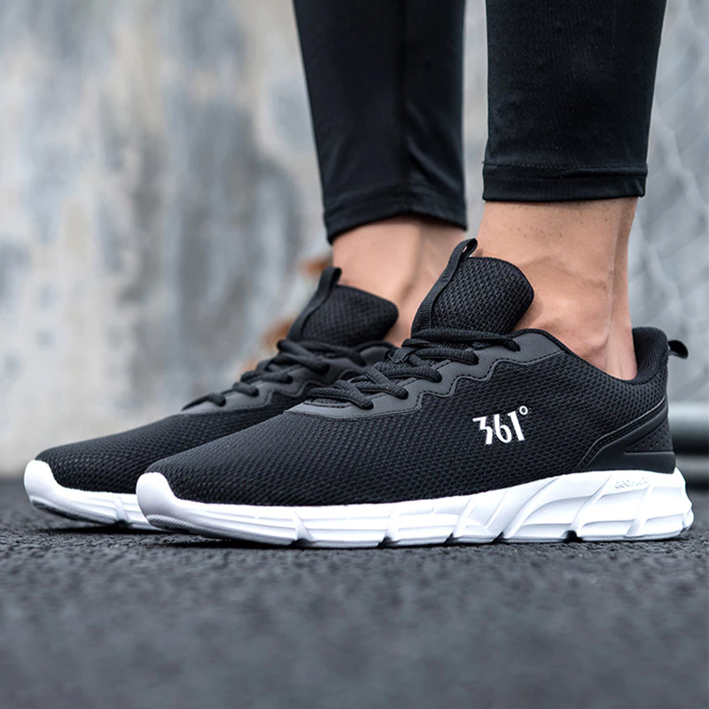 361 Degrees BASIC Men Running Sports Shoes Mesh Breathable Casual Shock Absorption Cushioning Non-Slip Routine Sneakers Male