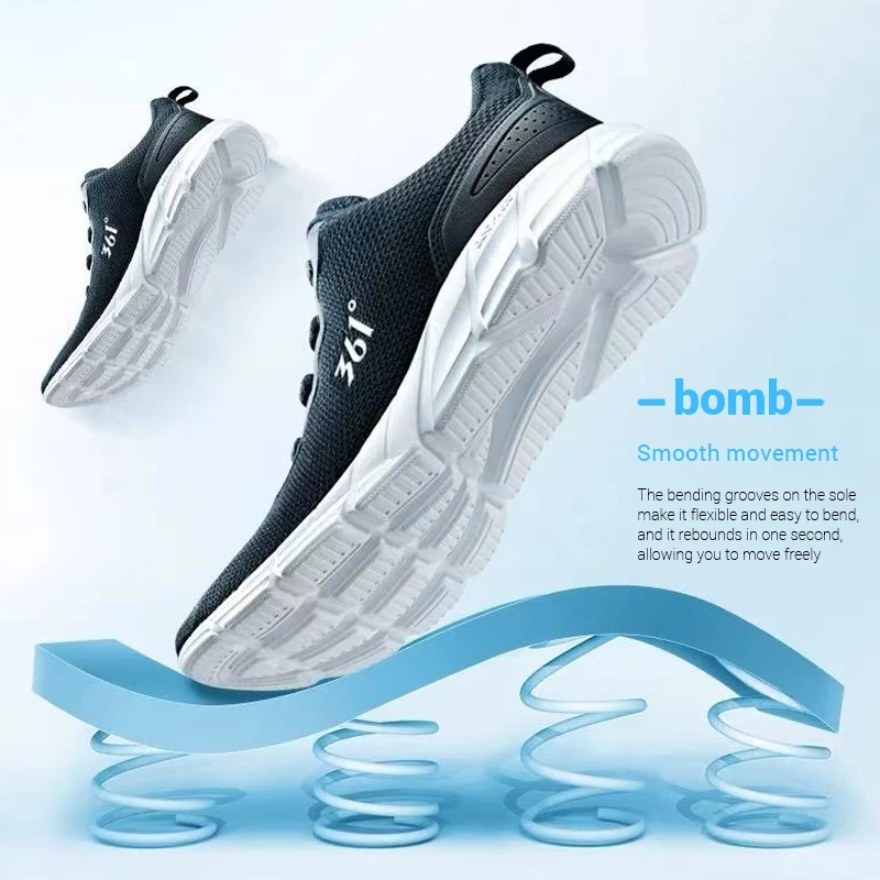 361 Degrees BASIC Men Running Sports Shoes Mesh Breathable Casual Shock Absorption Cushioning Non-Slip Routine Sneakers Male