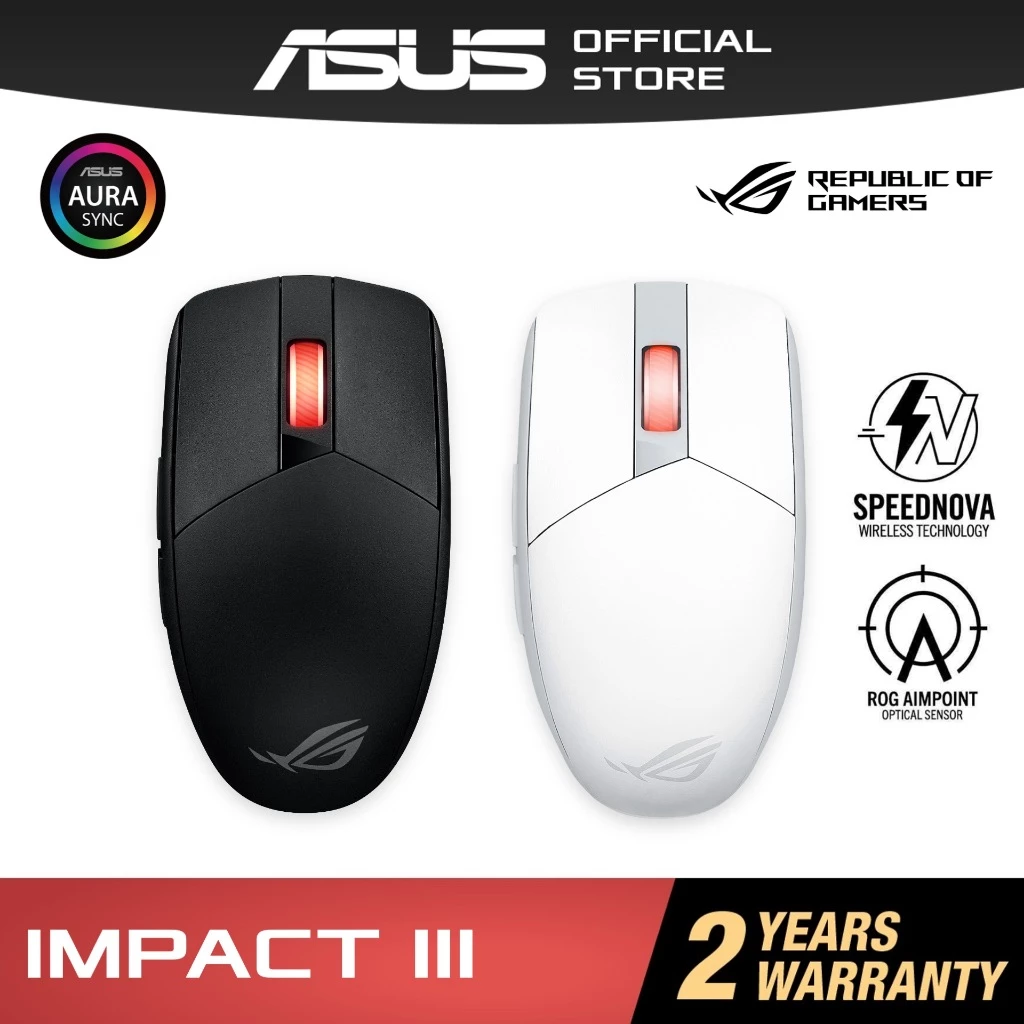 ASUS ROG Strix Impact III Wireless Gaming Mouse SpeedNova AimPoint Sensor 36,000 DPI Lightweight 57g