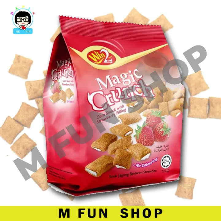 *Halal* Win2 Magic Crunch Snek Jagung Dengan Krim Isi Tengah Perisa Coklat / Strawberi / Vanila , Corn Snack With Centre Filled Cream Chocolate / Strawberry / Vanilla Flavor (70g)