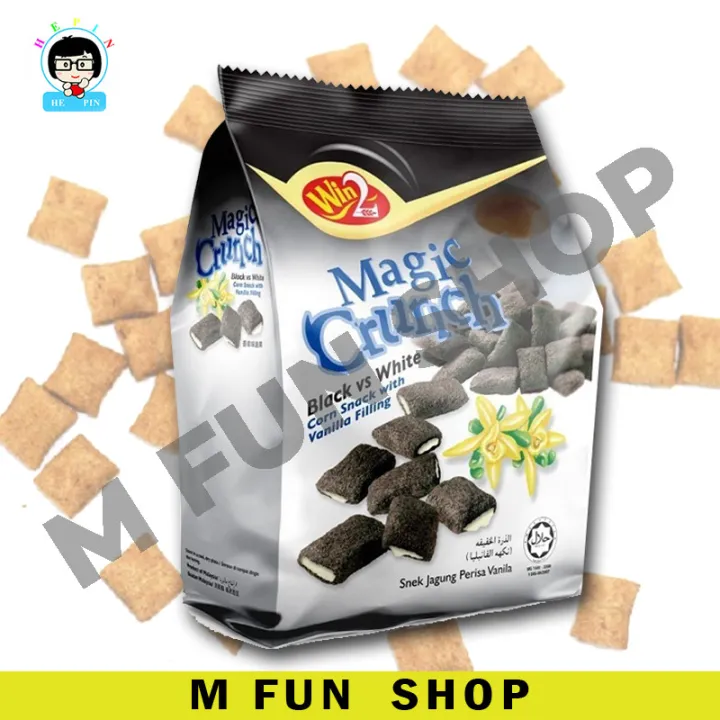 *Halal* Win2 Magic Crunch Snek Jagung Dengan Krim Isi Tengah Perisa Coklat / Strawberi / Vanila , Corn Snack With Centre Filled Cream Chocolate / Strawberry / Vanilla Flavor (70g)