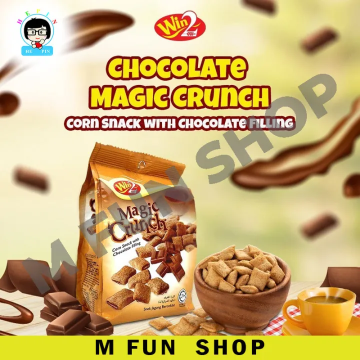 *Halal* Win2 Magic Crunch Snek Jagung Dengan Krim Isi Tengah Perisa Coklat / Strawberi / Vanila , Corn Snack With Centre Filled Cream Chocolate / Strawberry / Vanilla Flavor (70g)
