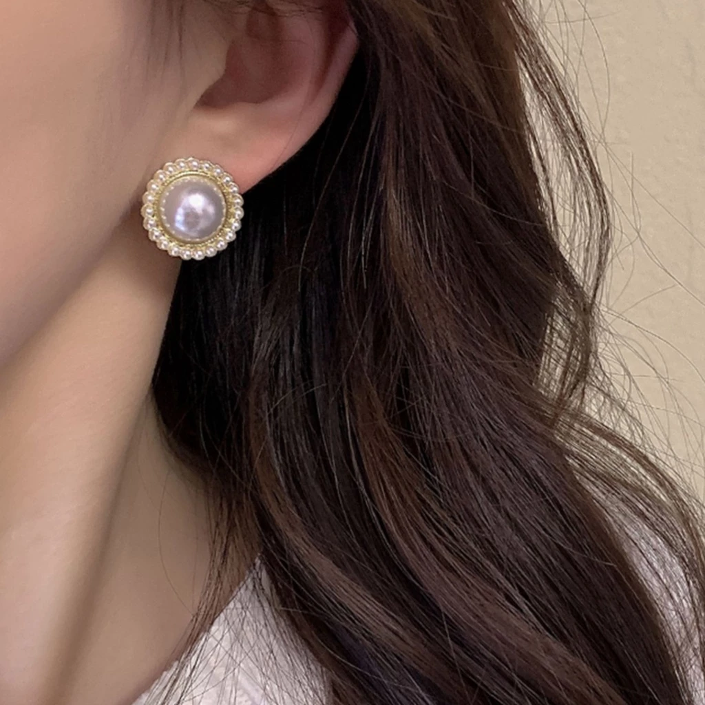 Muslim Pearl Ear Clip Set Korean Luxury Jewelry 925 Silver Earrings Without Piercing Retro Fashion Girl Accessories 2024 New Earrings