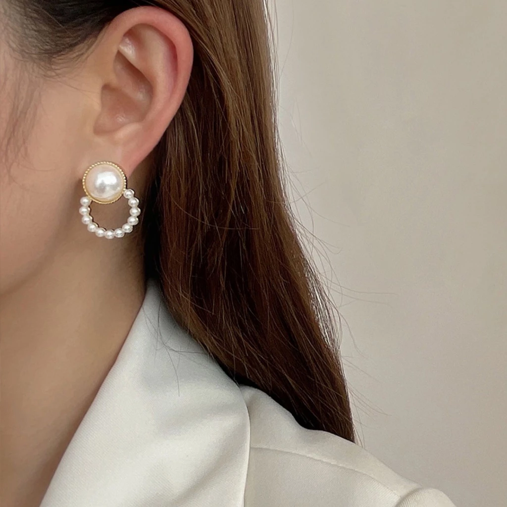 Muslim Pearl Ear Clip Set Korean Luxury Jewelry 925 Silver Earrings Without Piercing Retro Fashion Girl Accessories 2024 New Earrings