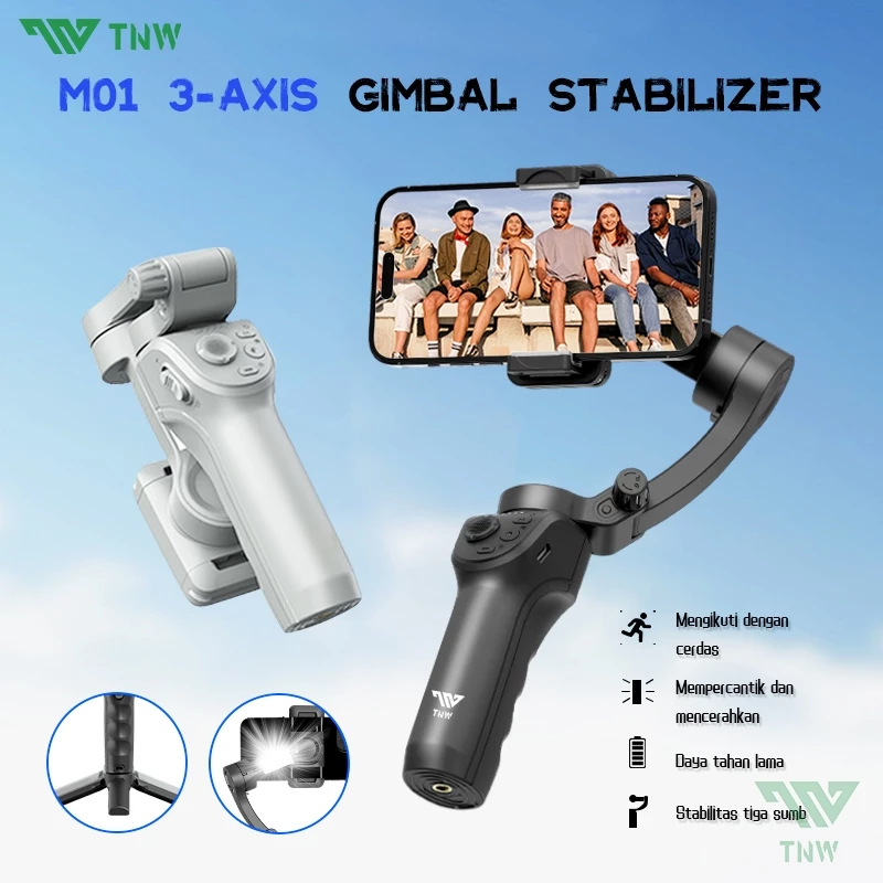 TNW M01 3-Axis Gimbal Stabilizer with Fill Light Anti Shake Handheld AI Tracking Gimbal for Phone