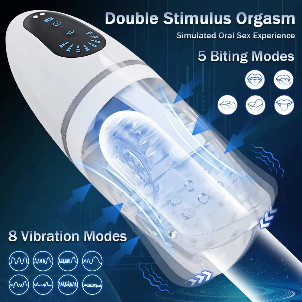 Unique Design Newest Male Automatic Silicone Soft Safe Vibrating Biting Oral Sex Mouth Masturbator for Men