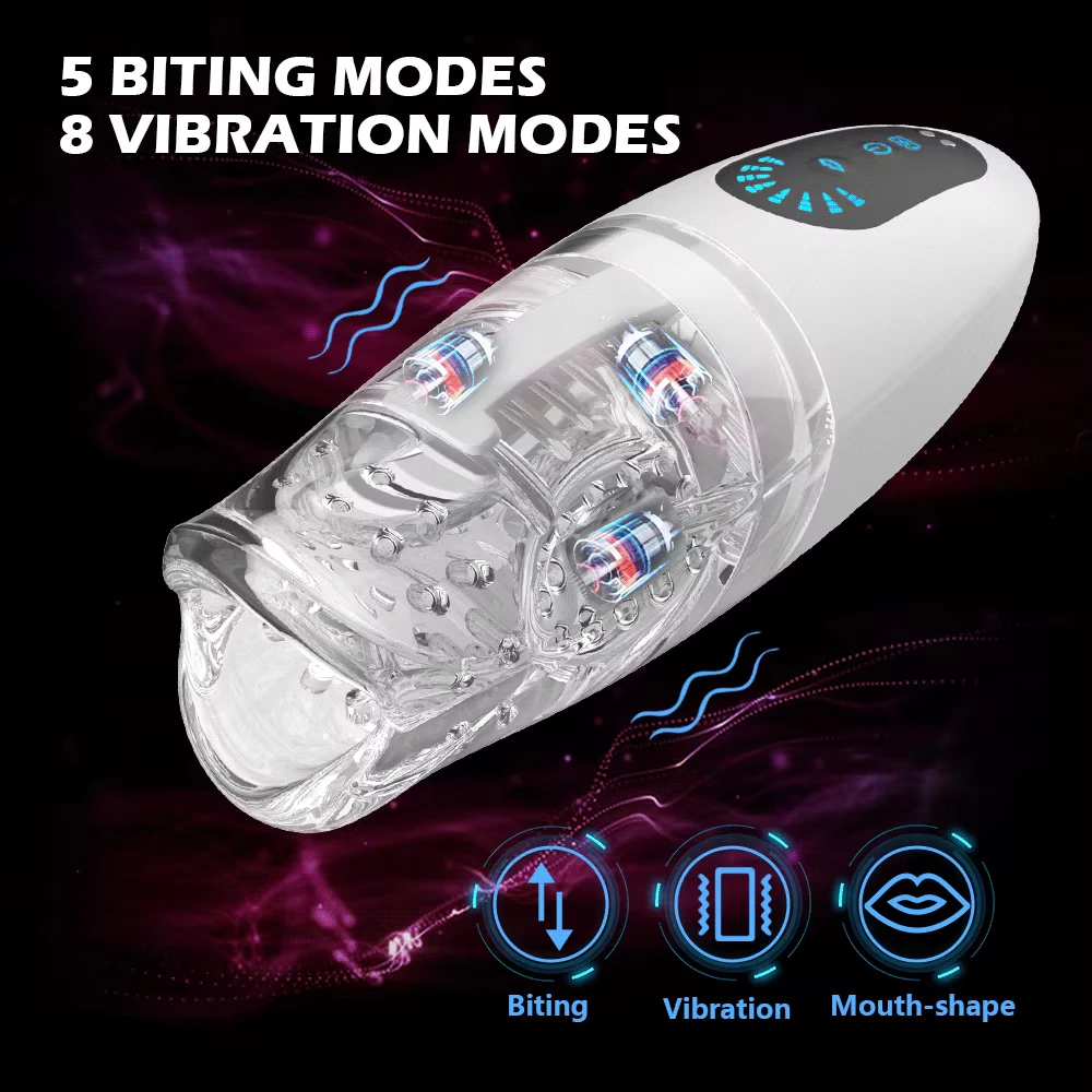 Unique Design Newest Male Automatic Silicone Soft Safe Vibrating Biting Oral Sex Mouth Masturbator for Men