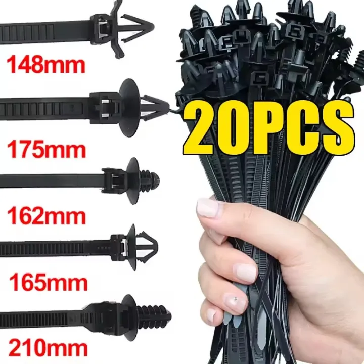 20PCS Car Push Mount Cable Tie Fastener Clip Universal Nylon Self Locking Retainer for Car Bumper Fender Liner Repair Kit