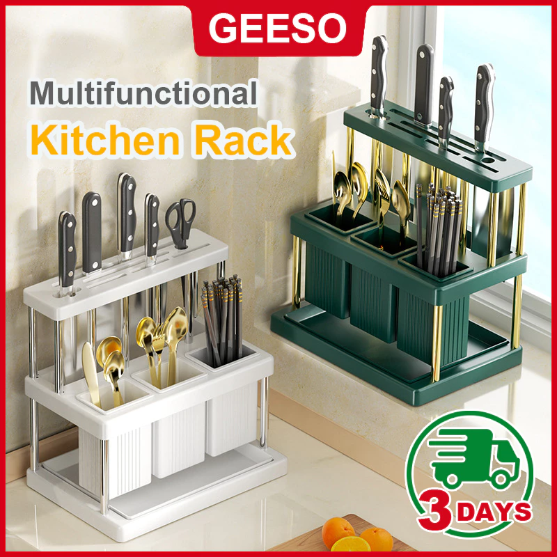 GEESO Kitchen Rack Cutlery Chopstick Drainer Holder Rak Pisau Rak Dapur Holder Rak Sudu Cutlery Fork Spoon Knife Storage Rack