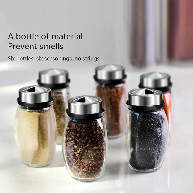 HOMIEE 12 Pcs Rotating Spices Seasoning Bottles Jar Rack Set Pepper Bottle Salt Kitchen Glass Botol