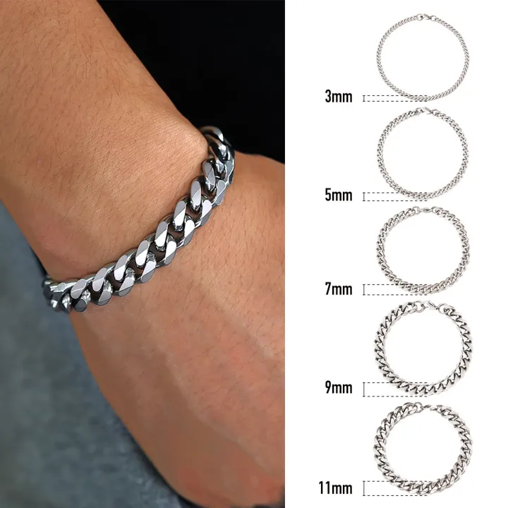 Vnox Fashion Men Stainless Steel Silver Chain Link Bracelet 3-11mm Cuban Bracelet Gift Jewelry Hip Hop Rock 18 21 23cm