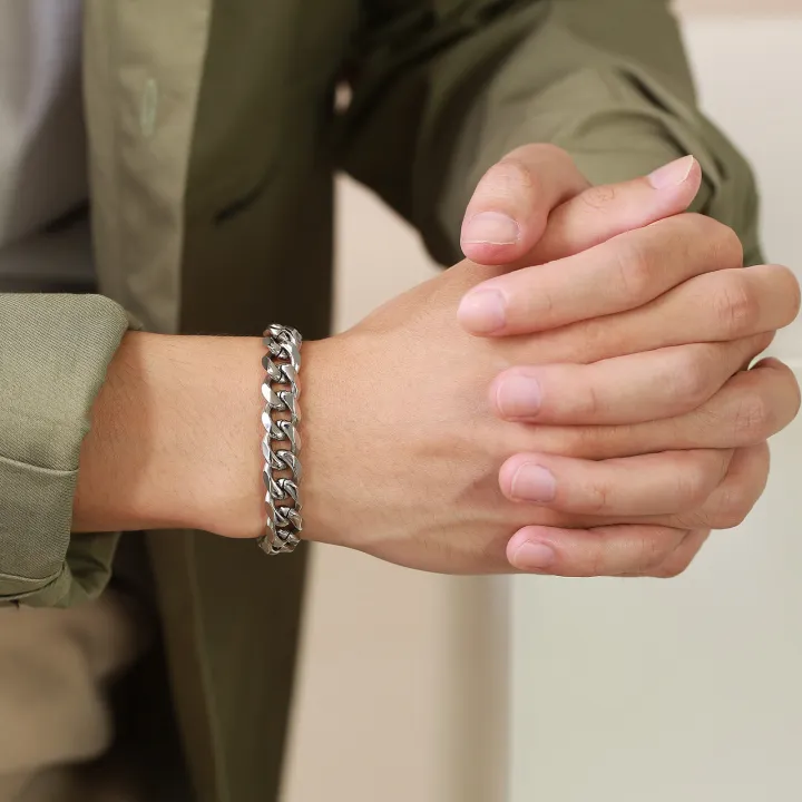 Vnox Fashion Men Stainless Steel Silver Chain Link Bracelet 3-11mm Cuban Bracelet Gift Jewelry Hip Hop Rock 18 21 23cm