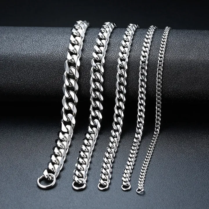 Vnox Fashion Men Stainless Steel Silver Chain Link Bracelet 3-11mm Cuban Bracelet Gift Jewelry Hip Hop Rock 18 21 23cm