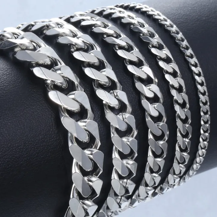 Vnox Fashion Men Stainless Steel Silver Chain Link Bracelet 3-11mm Cuban Bracelet Gift Jewelry Hip Hop Rock 18 21 23cm