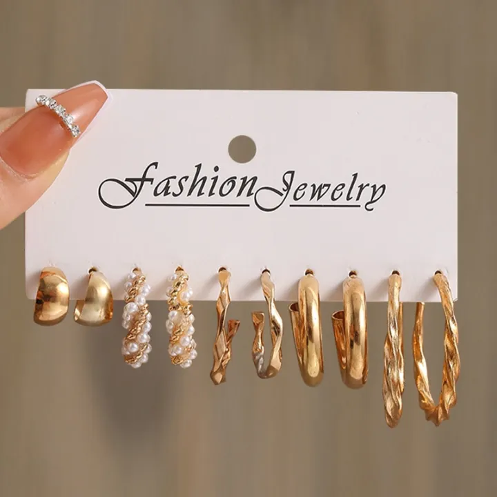 17KM Heart Pearl Dangle Earrings Set Metal Gold Color Butterfly Locks Earrings for Women Shell Trendy Jewelry Hoop Earrings