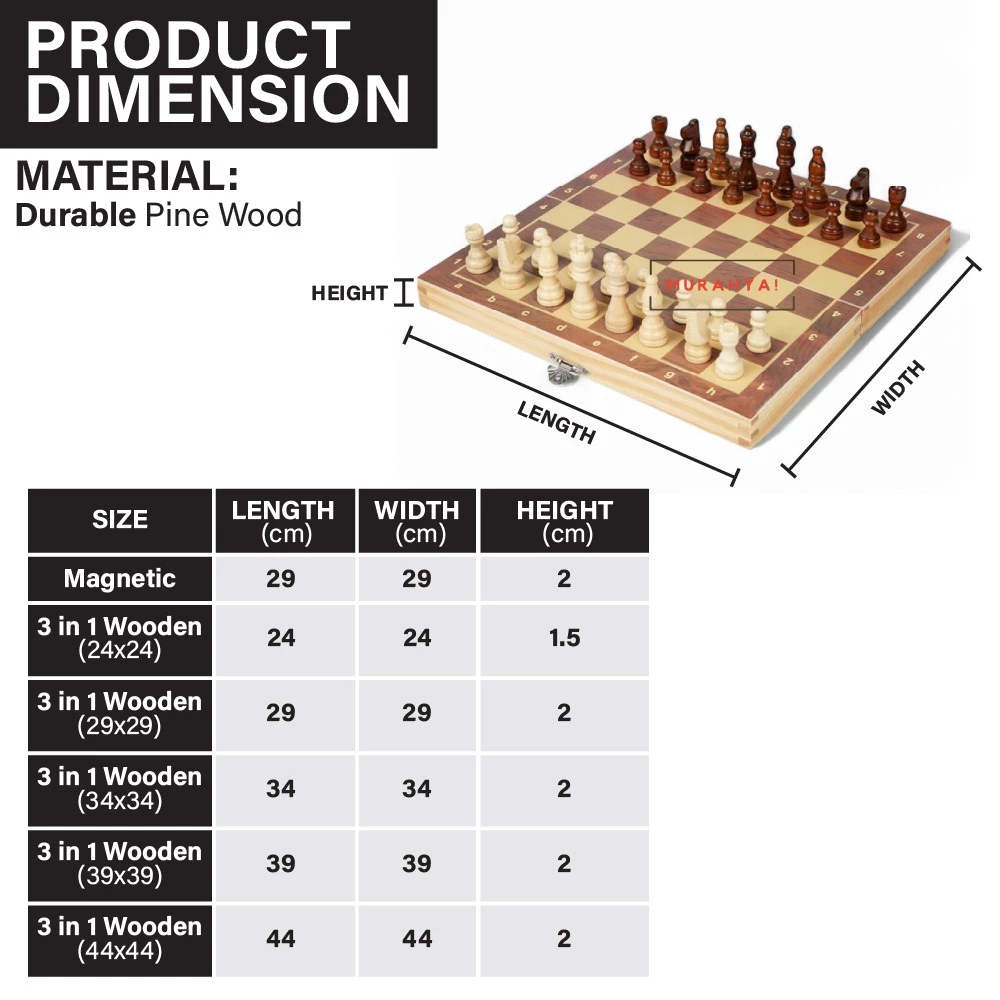 3 in 1 Chess Board Set Premium Wooden & Magnetic Folding Potable Chess Board Papan Catur Kayu Chess Set Tournament Size