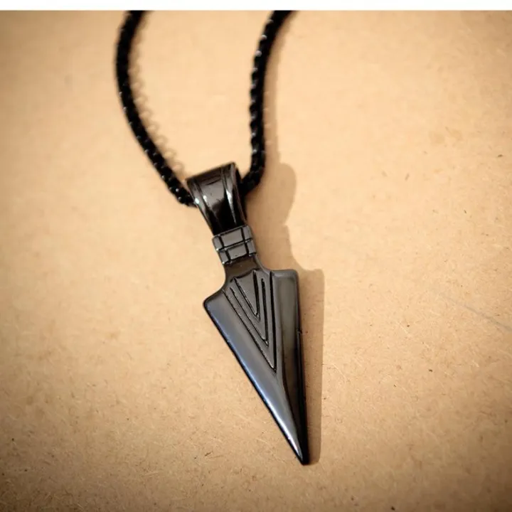 wgk Men's Fashion Jewelry Gold Silver black Arrow Head Pendant Long Chain Necklace for men stainless steel necklaces men Chocker Jewelry