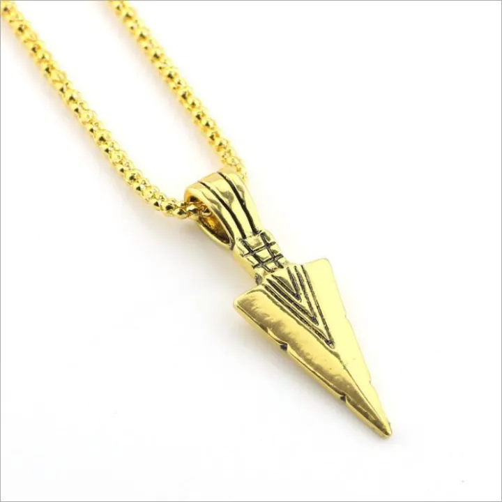 wgk Men's Fashion Jewelry Gold Silver black Arrow Head Pendant Long Chain Necklace for men stainless steel necklaces men Chocker Jewelry