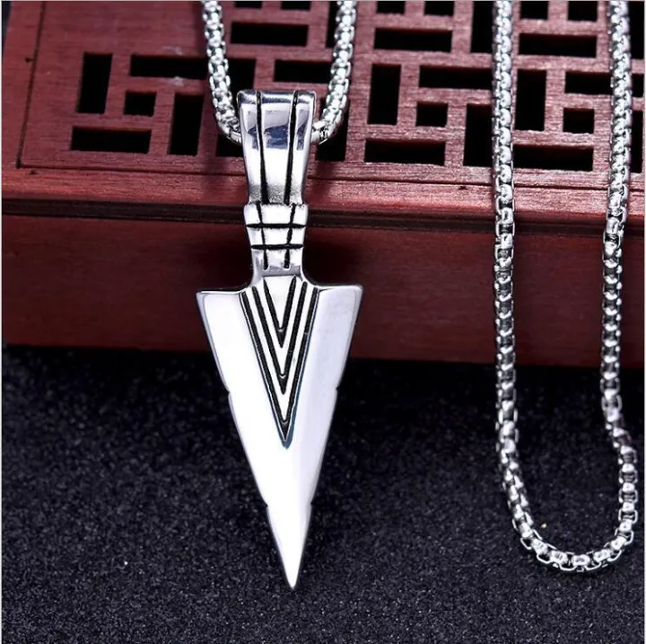 wgk Men's Fashion Jewelry Gold Silver black Arrow Head Pendant Long Chain Necklace for men stainless steel necklaces men Chocker Jewelry