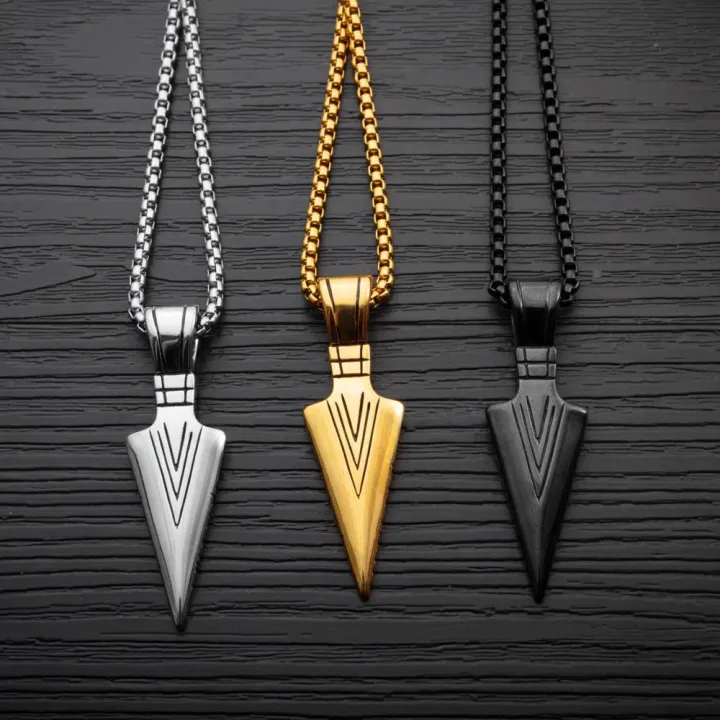 wgk Men's Fashion Jewelry Gold Silver black Arrow Head Pendant Long Chain Necklace for men stainless steel necklaces men Chocker Jewelry