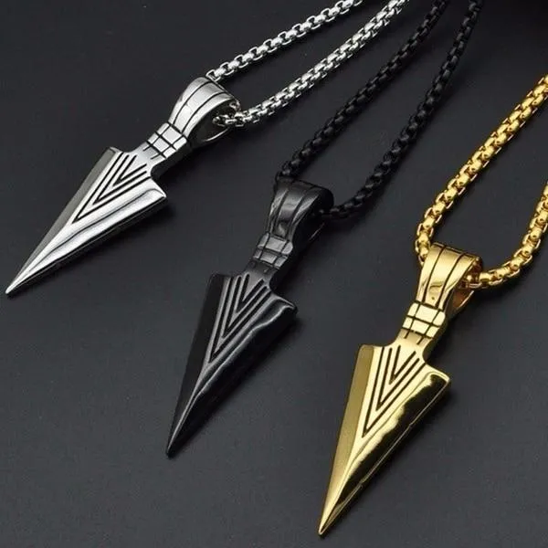 wgk Men's Fashion Jewelry Gold Silver black Arrow Head Pendant Long Chain Necklace for men stainless steel necklaces men Chocker Jewelry