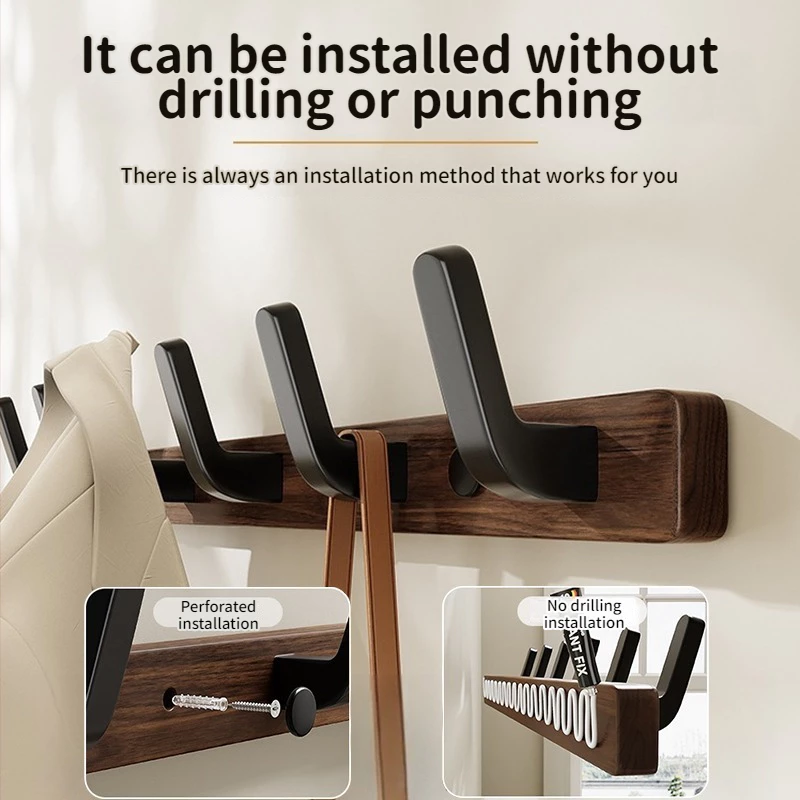 Cocolor Nordic Style Solid Wood Black White Hook Wall Rack Hooks Coat Clothes Holder for Bathroom Kitchen Accessories 免打孔浴室掛衣鉤挂钩