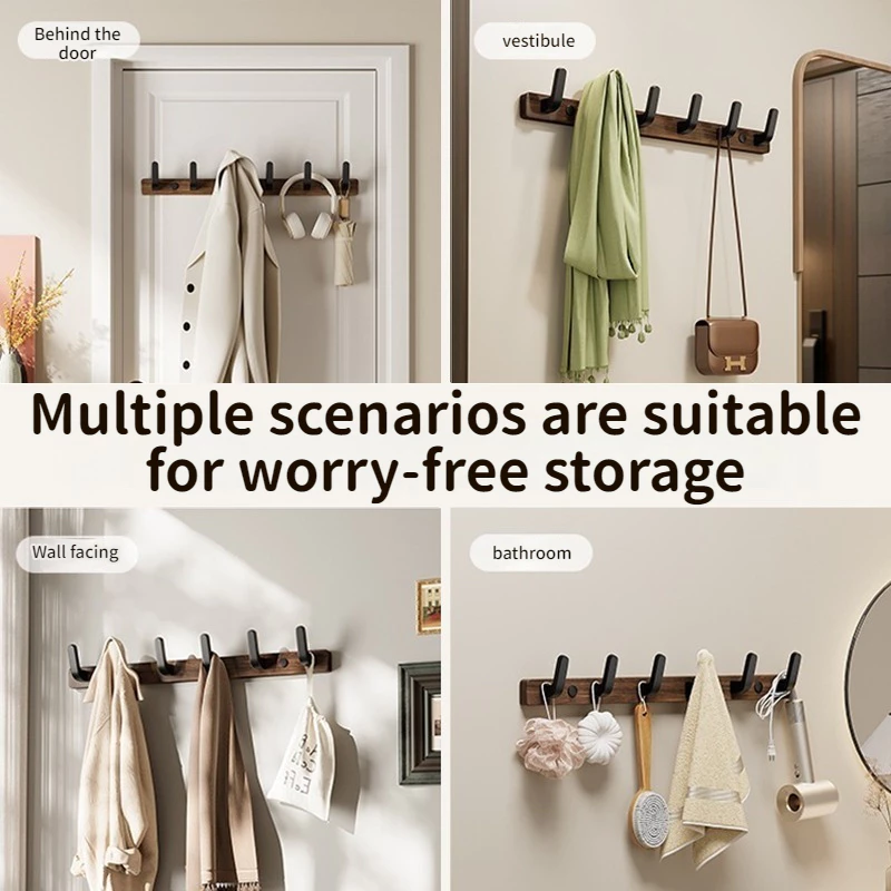 Cocolor Nordic Style Solid Wood Black White Hook Wall Rack Hooks Coat Clothes Holder for Bathroom Kitchen Accessories 免打孔浴室掛衣鉤挂钩