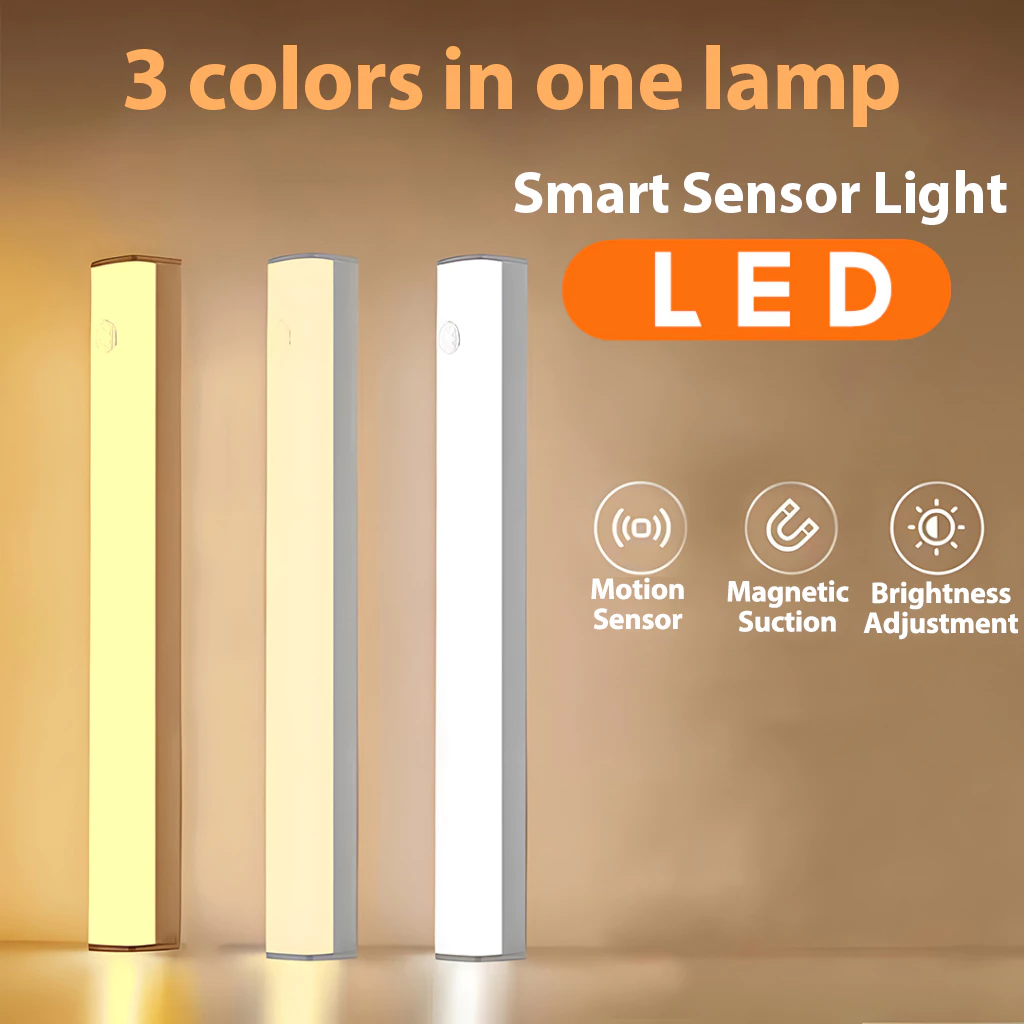 LED Light Rechargeable USB Night Light Motion Sensor Smart Wireless Brightness Adjustable Lighting