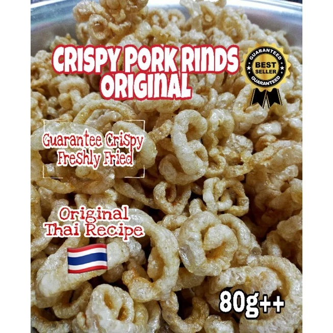 BEST SELLER‼️ ORIGINAL# Thai homemade Crispy Pork Rinds-fried crispy pork skins KETO-NON-HALAL PRODUCT(80g)