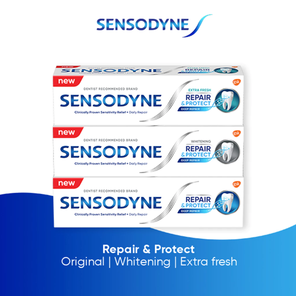SENSODYNE Toothpaste, Repair and Protect, Deep Repair, Lasting and Daily Sensitivity Protection - 3 Flavors (100g