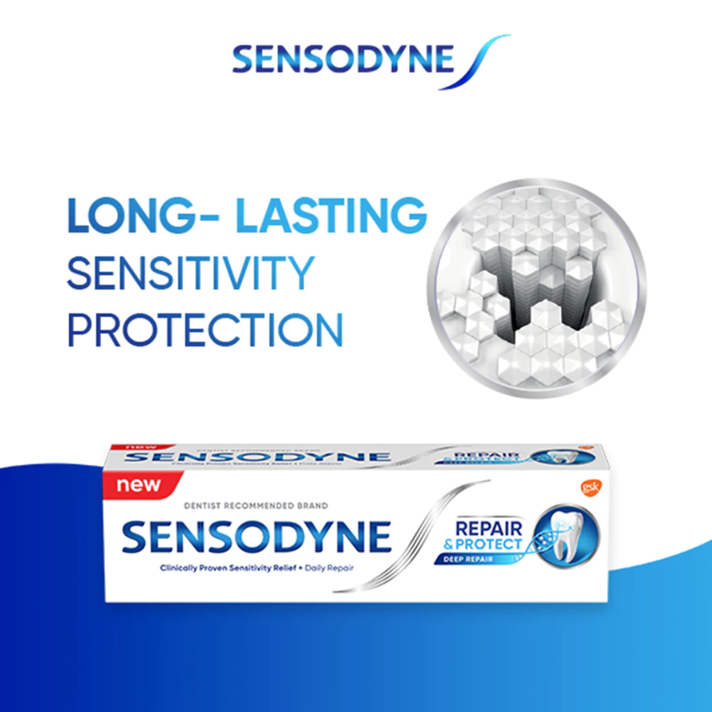 SENSODYNE Toothpaste, Repair and Protect, Deep Repair, Lasting and Daily Sensitivity Protection - 3 Flavors (100g