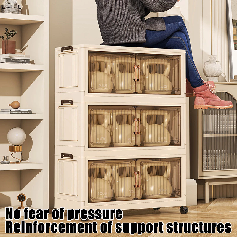 Almari Baju Multipurpose Foldable Storage Cabinet L50-80cm Stackable Storage Box Almari dapur