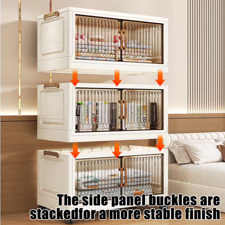 Almari Baju Multipurpose Foldable Storage Cabinet L50-80cm Stackable Storage Box Almari dapur